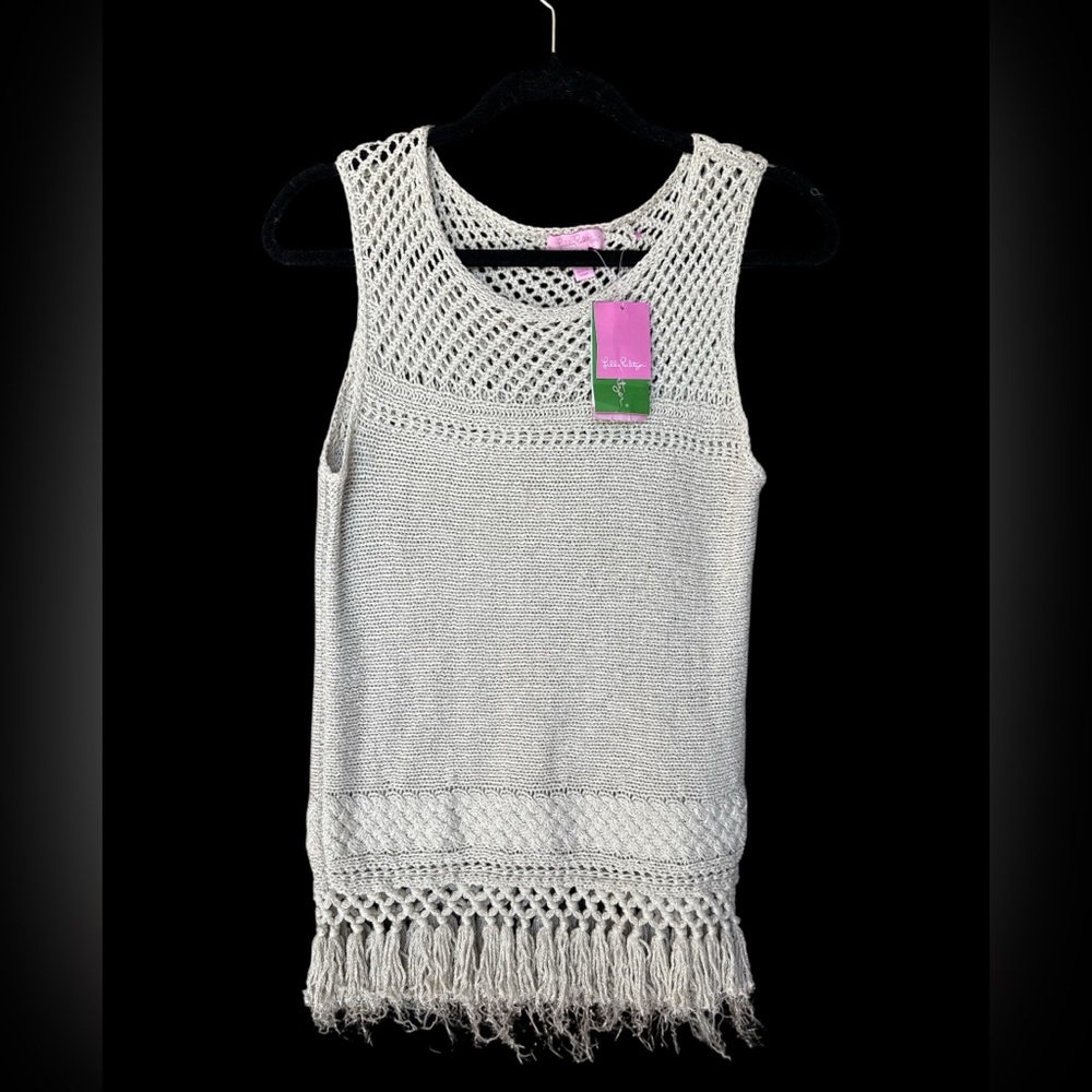 Lilly Pulitzer Gold Cream Crochet Knit Limon Sweater Top Size XS (NWT)